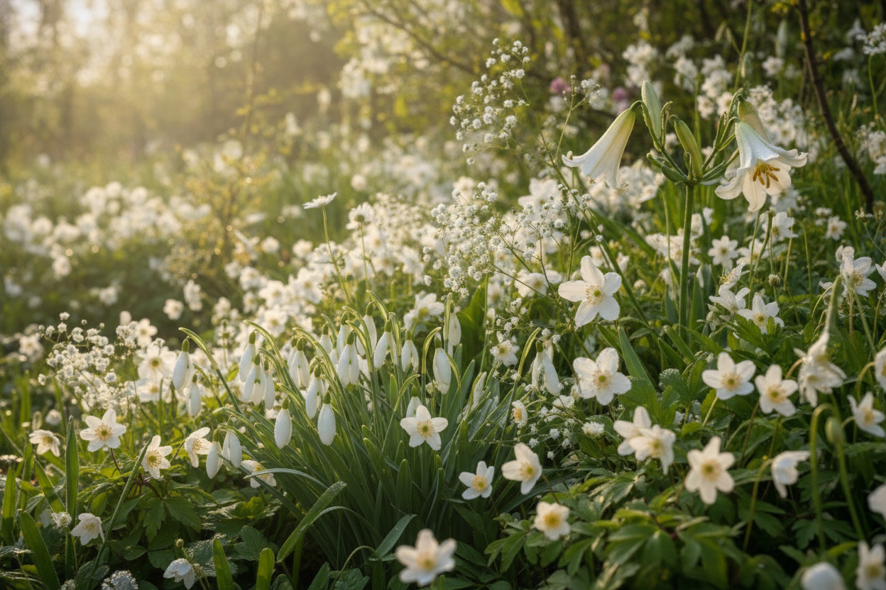 50 fleurs blanches identifiées par nom, saison et profil de culture